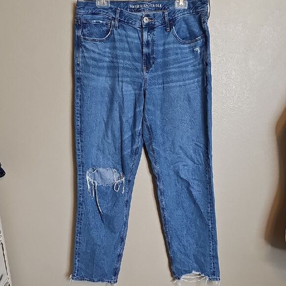 American Eagle 14 Long 90s Straight Distressed Blue Jeans - Picture 1 of 10
